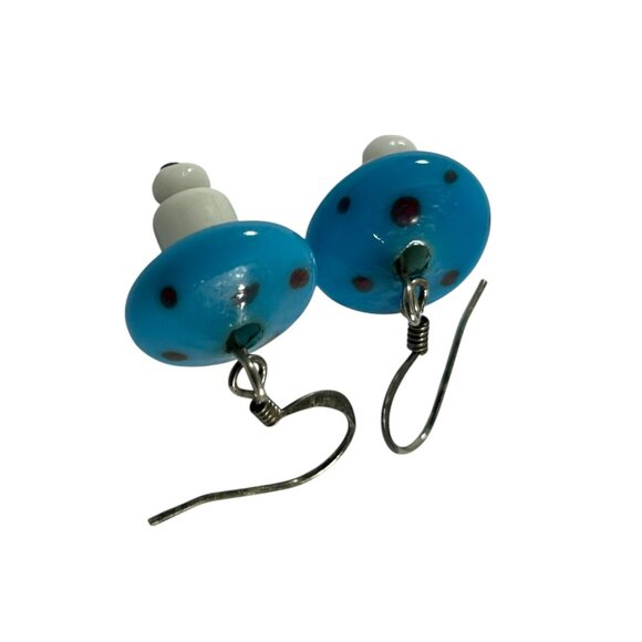 Whimsical Mushroom Toadstool Blue White Earrings Dangle Fairycore Fantasy - Picture 4 of 5